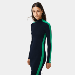Lacoste rochie din tricot fără cusături cu bandă de contrast 0H6PD42485 femei bleumarin verde 9eq