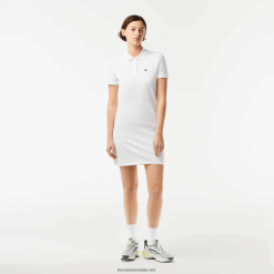 Lacoste rochie polo din tricot piqué 0H6PD42360 femei alb 001