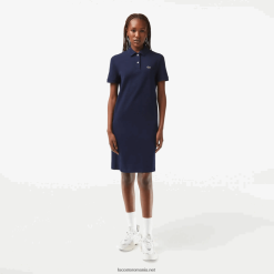 Lacoste rochie polo din tricot piqué 0H6PD42361 femei bleumarin 166