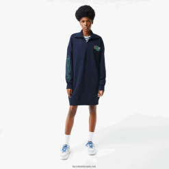 Lacoste rochie polo supradimensionată cu fermoar 0H6PD42492 femei bleumarin 166