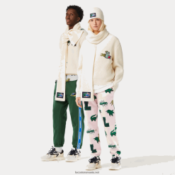 Lacoste Set cadou de beanie și eșarfă din lână striată 0H6PD41690 femei alb xfj