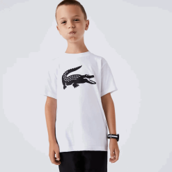 Lacoste tricou croc supradimensionat din tricou tehnic sport tenis 0H6PD43019 copii alb negru au8
