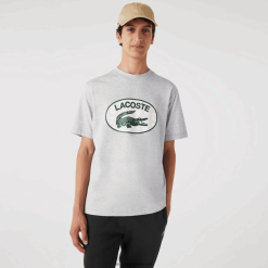 Lacoste tricou cu imprimeu cu monogramă de marcă cu potrivire normală 0H6PD4579 bărbați grey chine cca