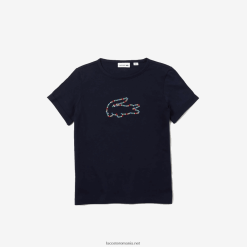 Lacoste tricou din bumbac cu decolteu rotund cu crocodil 0H6PD43175 fetelor bleumarin 166