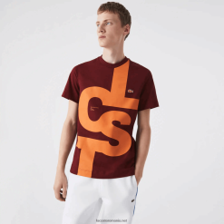 Lacoste tricou din bumbac cu inscripție în contrast cu potrivire normală 0H6PD4566 bărbați bordeaux zs1