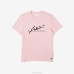 Lacoste tricou din bumbac, cu semnătură și imprimeu crocodil 0H6PD4763 bărbați roz hcq