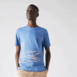 Lacoste tricou din bumbac organic cu imprimeu crocodil cu decolteu 0H6PD4903 bărbați albastru 776