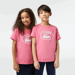 Lacoste tricou din jerseu de bumbac cu marcă contrastantă 0H6PD43029 copii roz 2r3