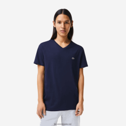 Lacoste tricou din jerseu de bumbac pima cu decolteu în V 0H6PD442 bărbați bleumarin 166