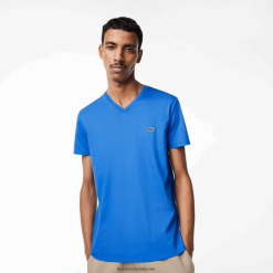 Lacoste tricou din jerseu de bumbac pima cu decolteu în V 0H6PD449 bărbați albastru kxb