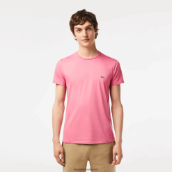 Lacoste tricou din jerseu de bumbac pima decolteu 0H6PD454 bărbați roz 2r3