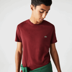 Lacoste tricou din jerseu de bumbac pima decolteu 0H6PD4818 bărbați bordeaux zs1