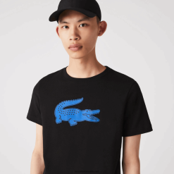 Lacoste tricou din jerseu respirabil cu crocodil cu imprimeu 3d sport 0H6PD4836 bărbați negru albastru 985
