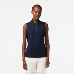 Lacoste Tricou polo slim din bumbac piqué, fără mâneci 0H6PD42498 femei bleumarin 166