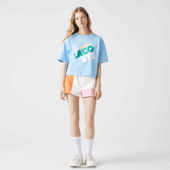 Lacoste tricou scurt din bumbac organic cu pete larg 0H6PD42611 femei hbp albastru