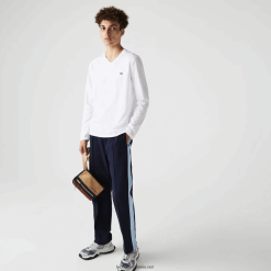 Lacoste tricou ușor din jerseu de bumbac pima cu decolteu în V 0H6PD4675 bărbați alb 001